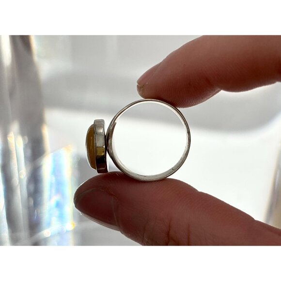 Butterscotch Natural Amber Modernist  XL 925 Sterling Silver Vintage Ring - sz 7 - Picture 7 of 11